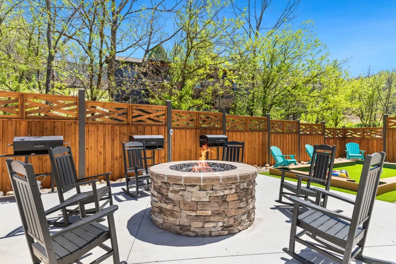 outdoor fire pit area and lawn games